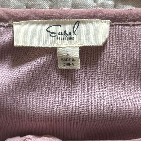 Easel Los Angeles Swiss Dot Peasant Tiered BabydollDress Blush Pink Size L - Picture 6 of 10